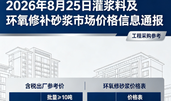 博湖2026年8月25日灌浆料及环氧修补砂浆市场价格信息通报